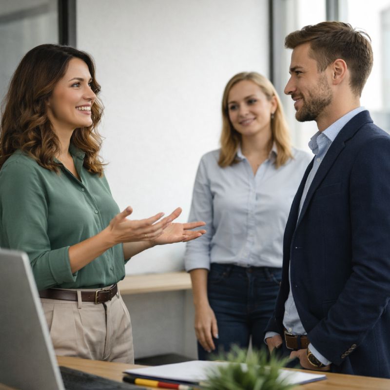 Real estate team reviewing marketing visuals together